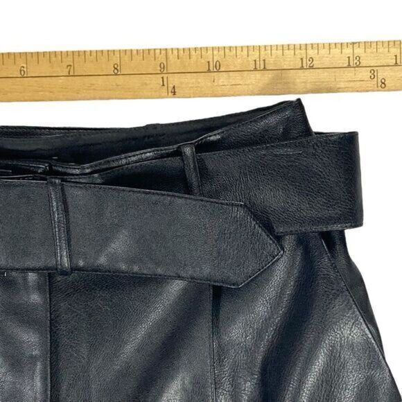 Ted Baker Pants Size 2 Black Vegan Leather Faydell Belted High Rise Trousers - Picture 10 of 16